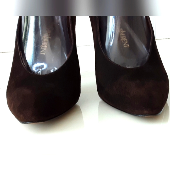 YVES SAINT LAURENT Chocolate Brown Suede Heels Career Party Size 9M - Vtg - Picture 6 of 10